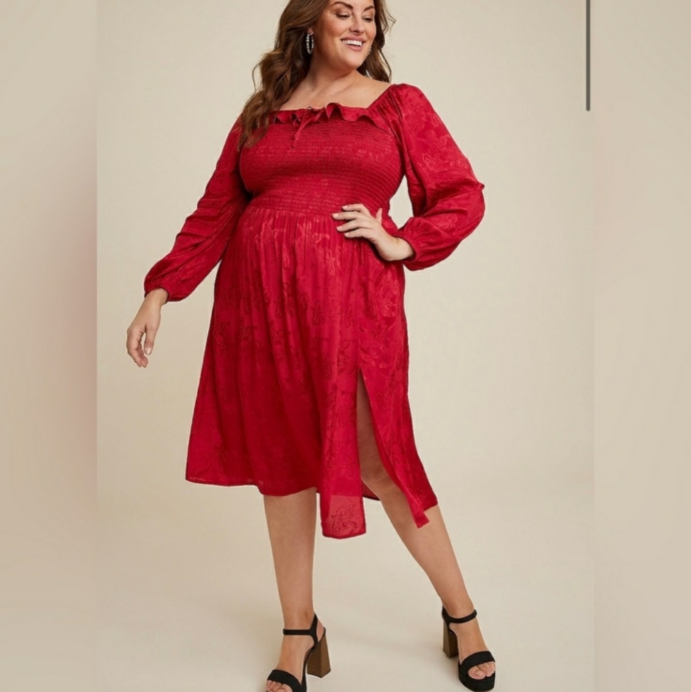 Maurices Plus Size Red Floral Jacquard Midi Dress 2x NWT